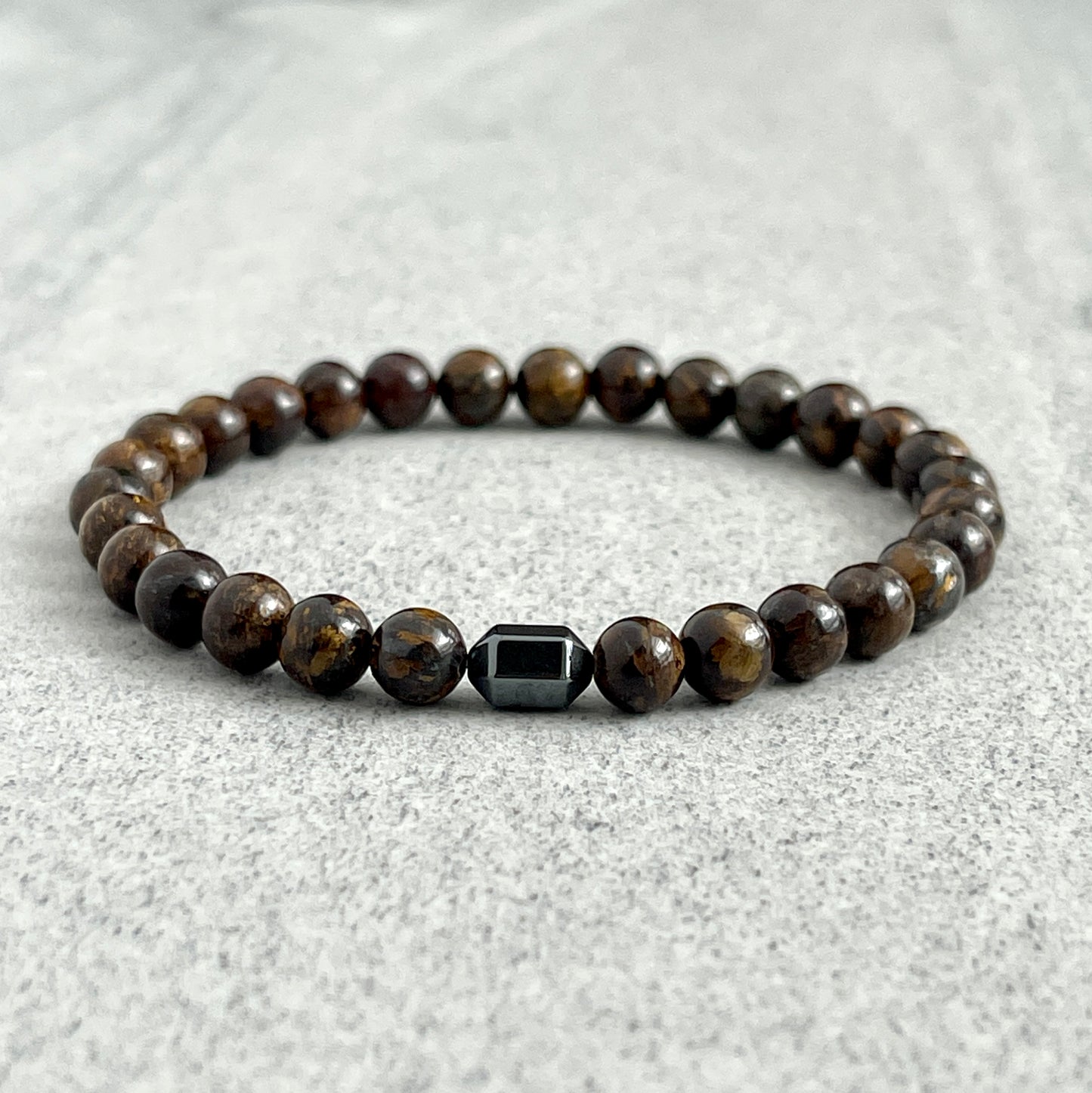 Bronzite Bracelet with Hexagon Hematite