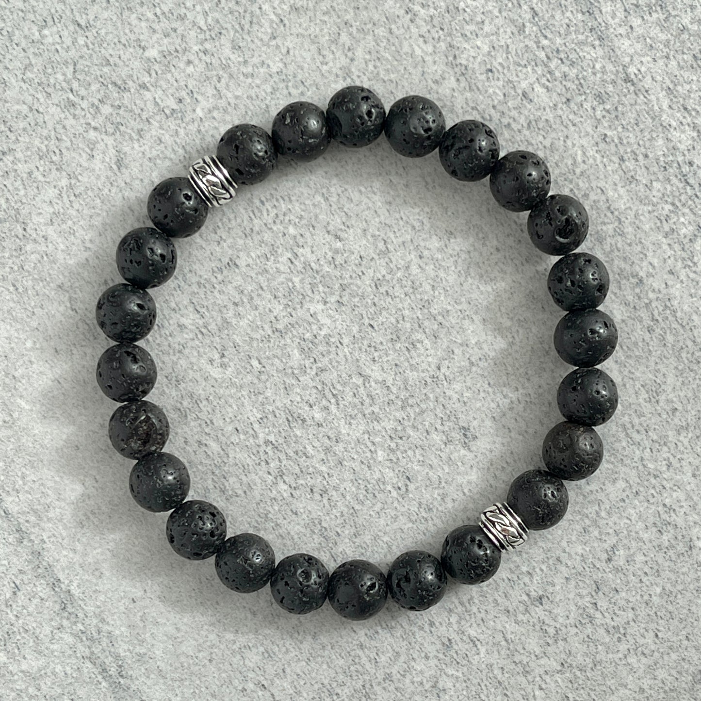 Black Lava Beaded Stretch Bracelet with Celtic Accent Bead