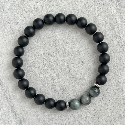 Matte Onyx and Tri Chrysoberyl Stretch Bracelet