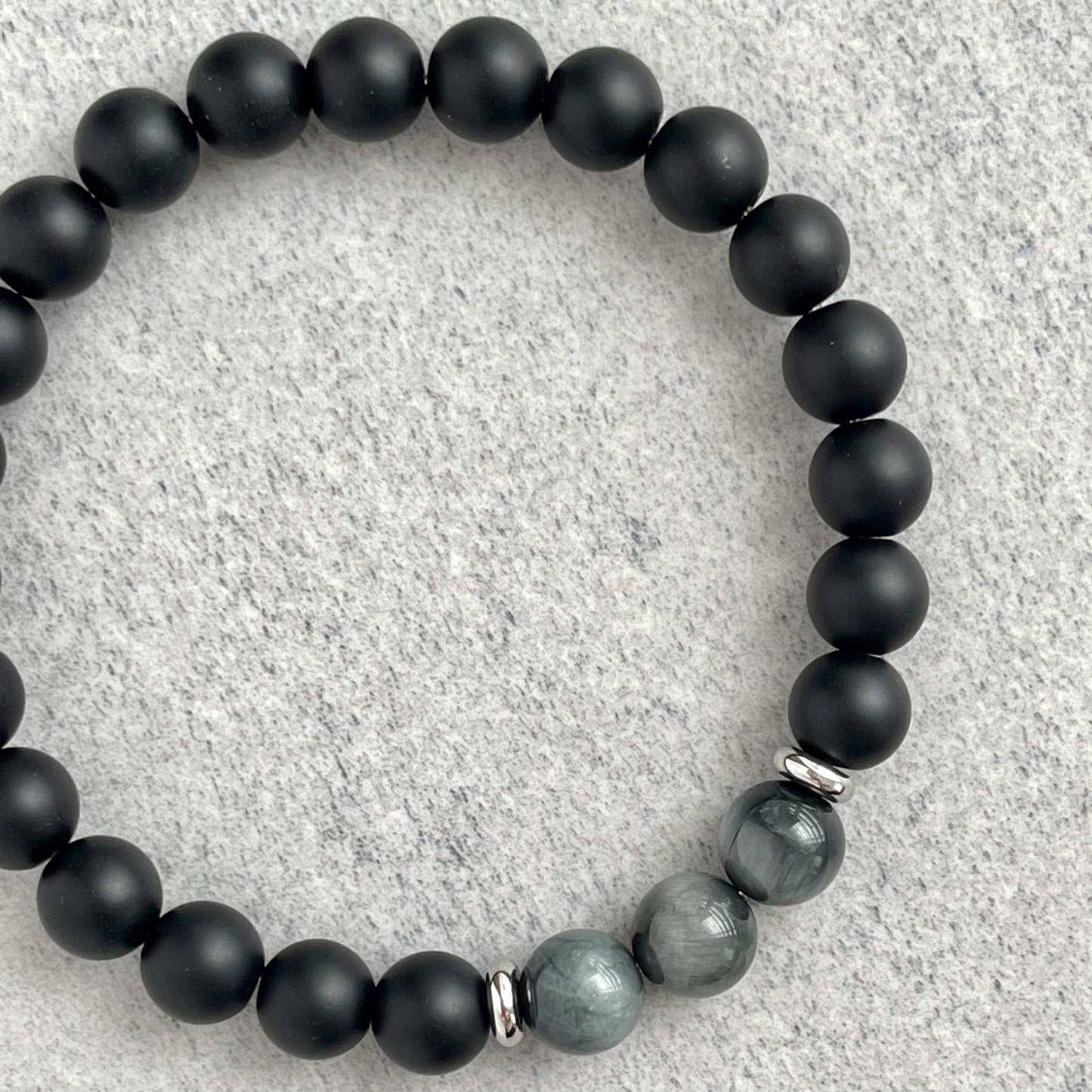 Matte Onyx and Tri Chrysoberyl Stretch Bracelet