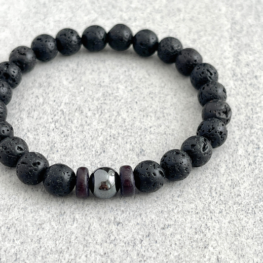 black lava with hematite beaded bracelet for men