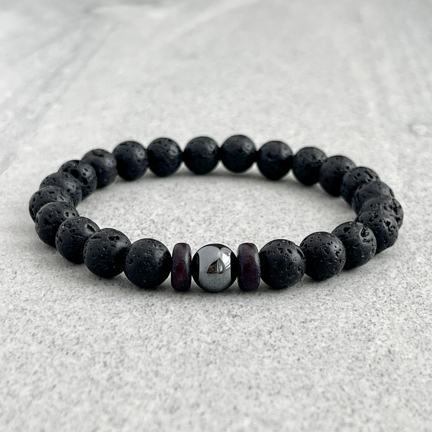 Black Lava Bracelet with a Single Hematite