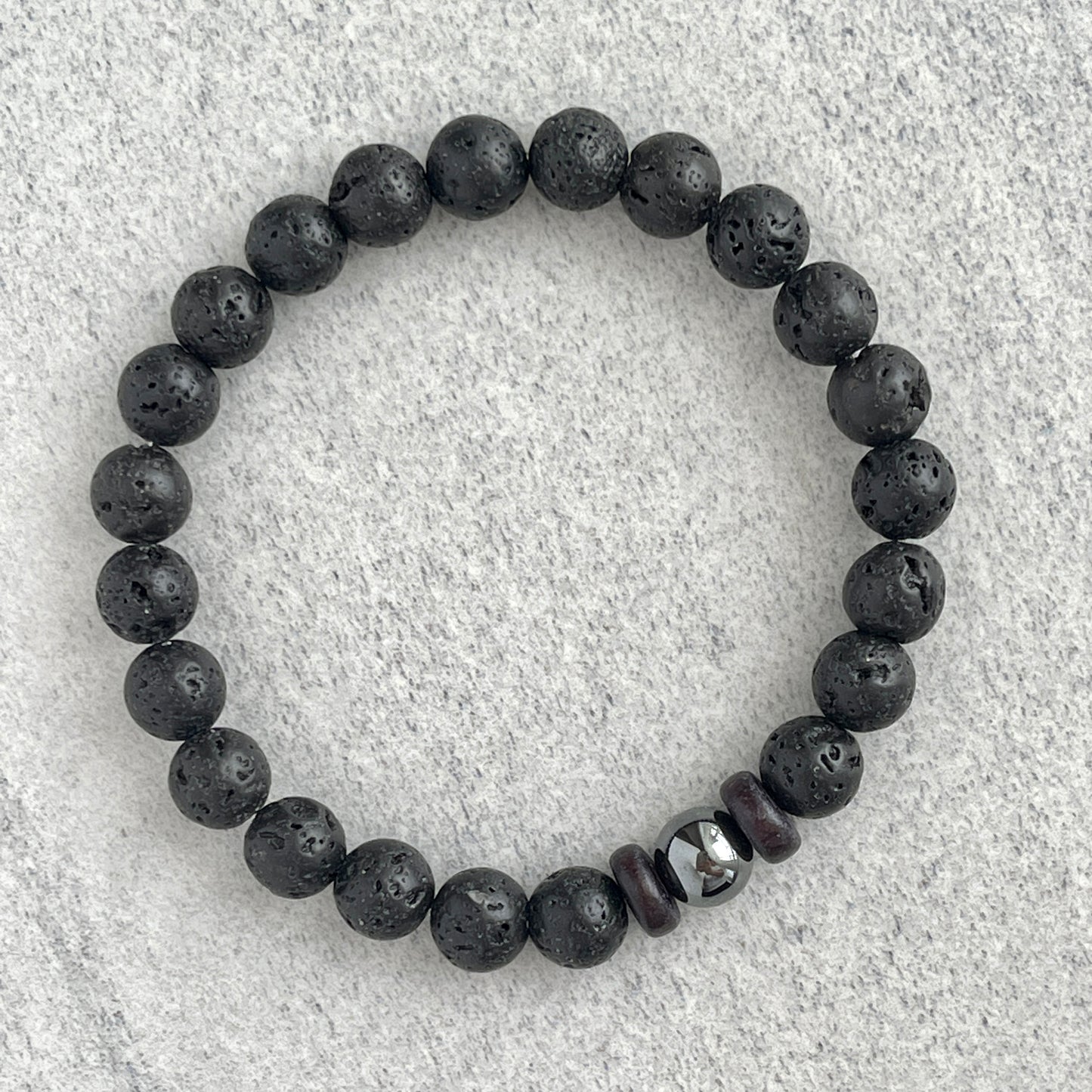 Black Lava Bracelet with a Single Hematite