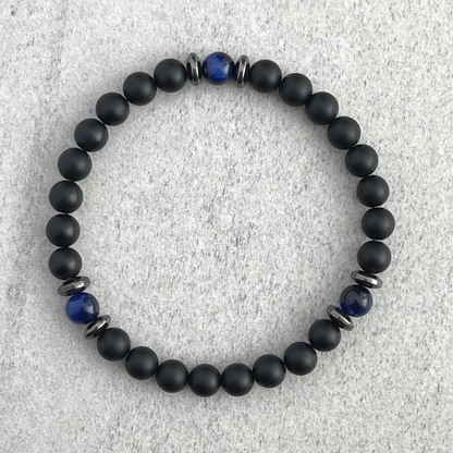 matte onyx and blue tiger eye beaded bracelet for men