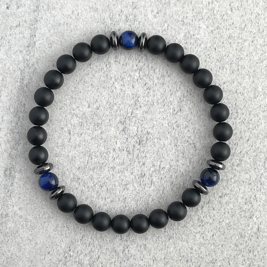 matte onyx and blue tiger eye beaded bracelet for men