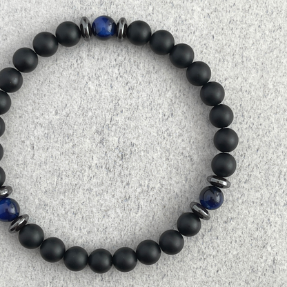 Matte Onyx, Blue Tiger Eye, with Hematite Bracelet