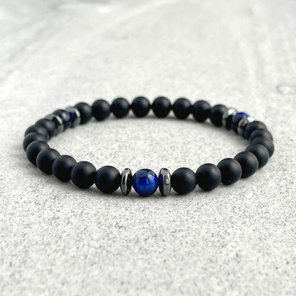 Matte Onyx, Blue Tiger Eye, with Hematite Bracelet