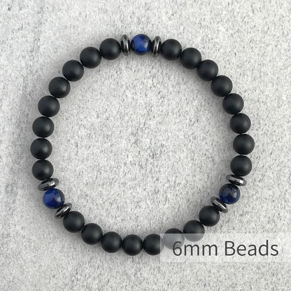 Matte Onyx, Blue Tiger Eye, with Hematite Bracelet