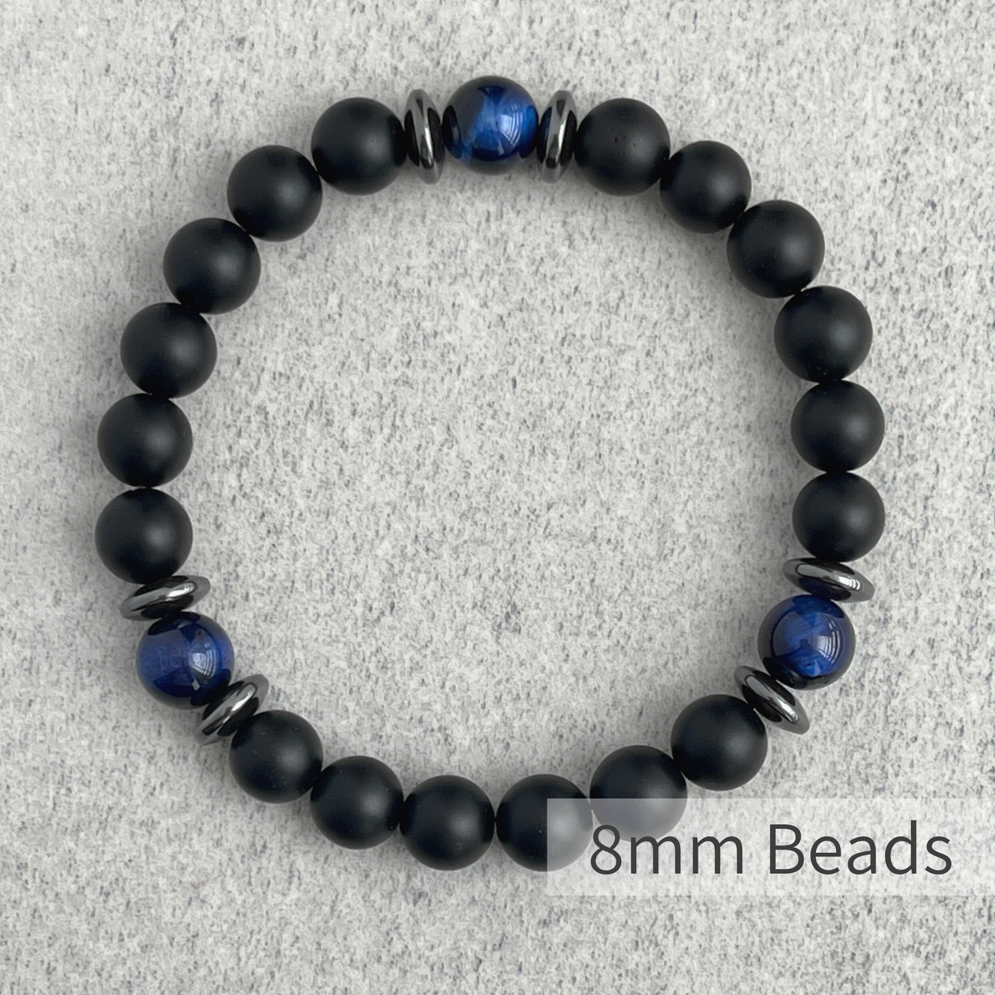 Matte Onyx, Blue Tiger Eye, with Hematite Bracelet