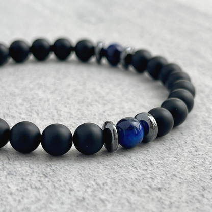 Matte Onyx, Blue Tiger Eye, with Hematite Bracelet