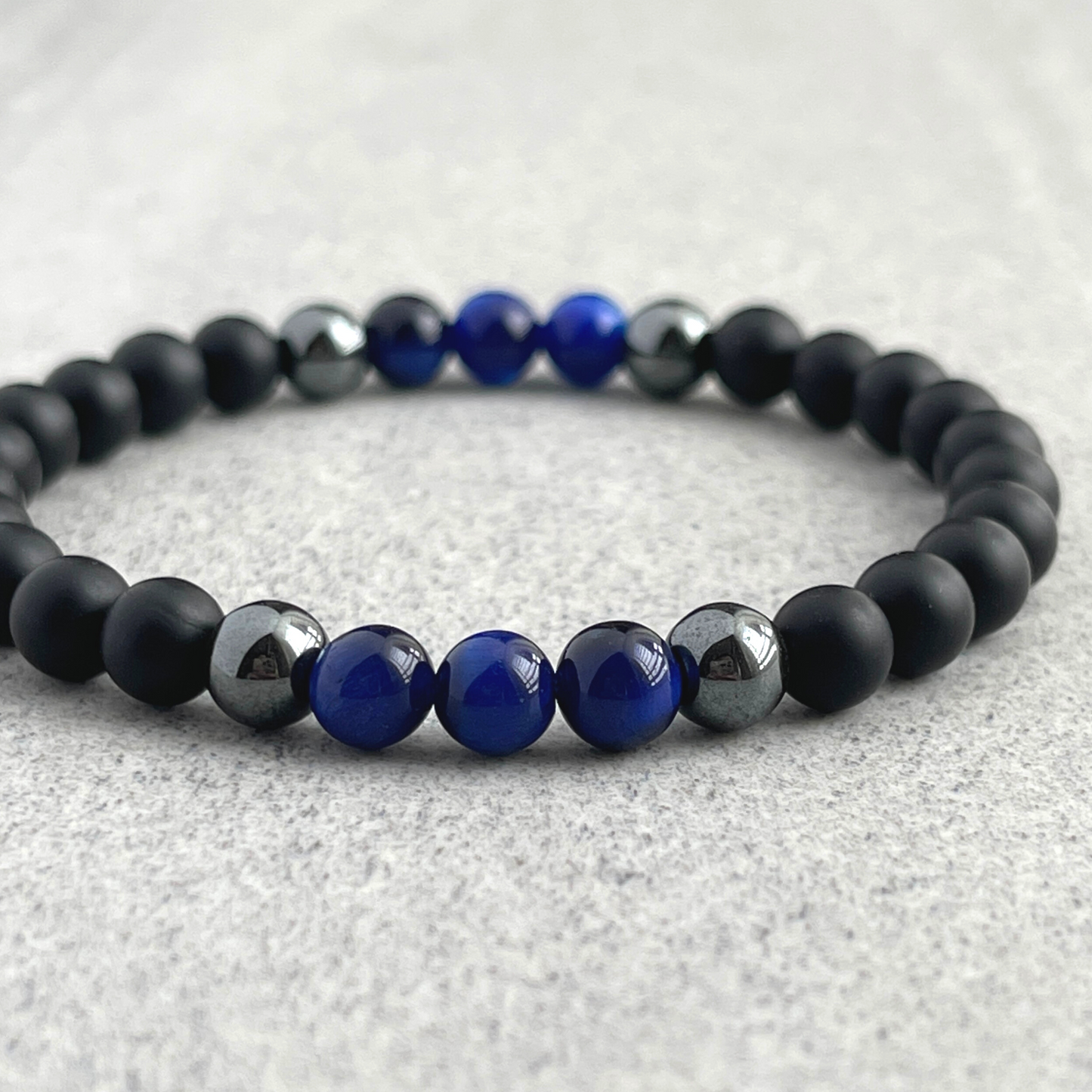 matte onyx and blue tiger eye beaded bracelet for men