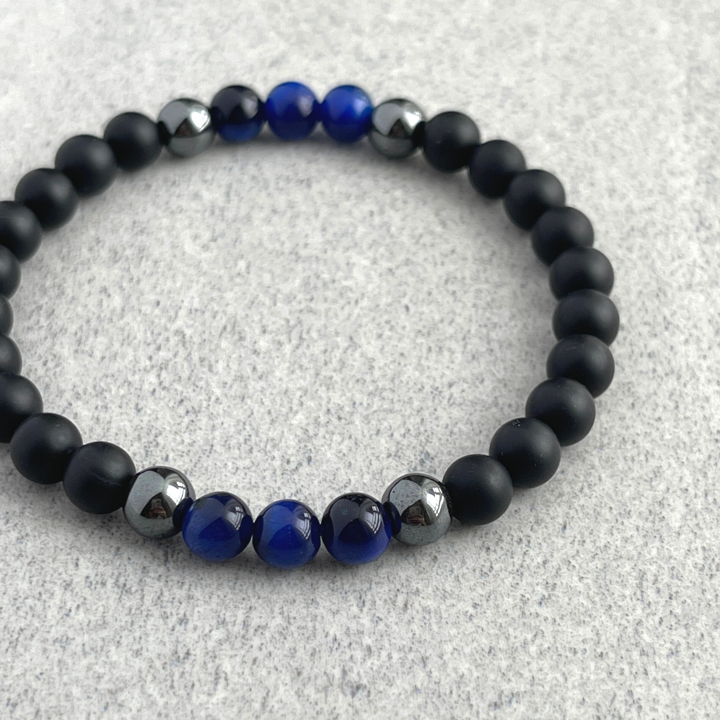 Matte Onyx, Hematite and Blue Tiger Eye Beaded Bracelet