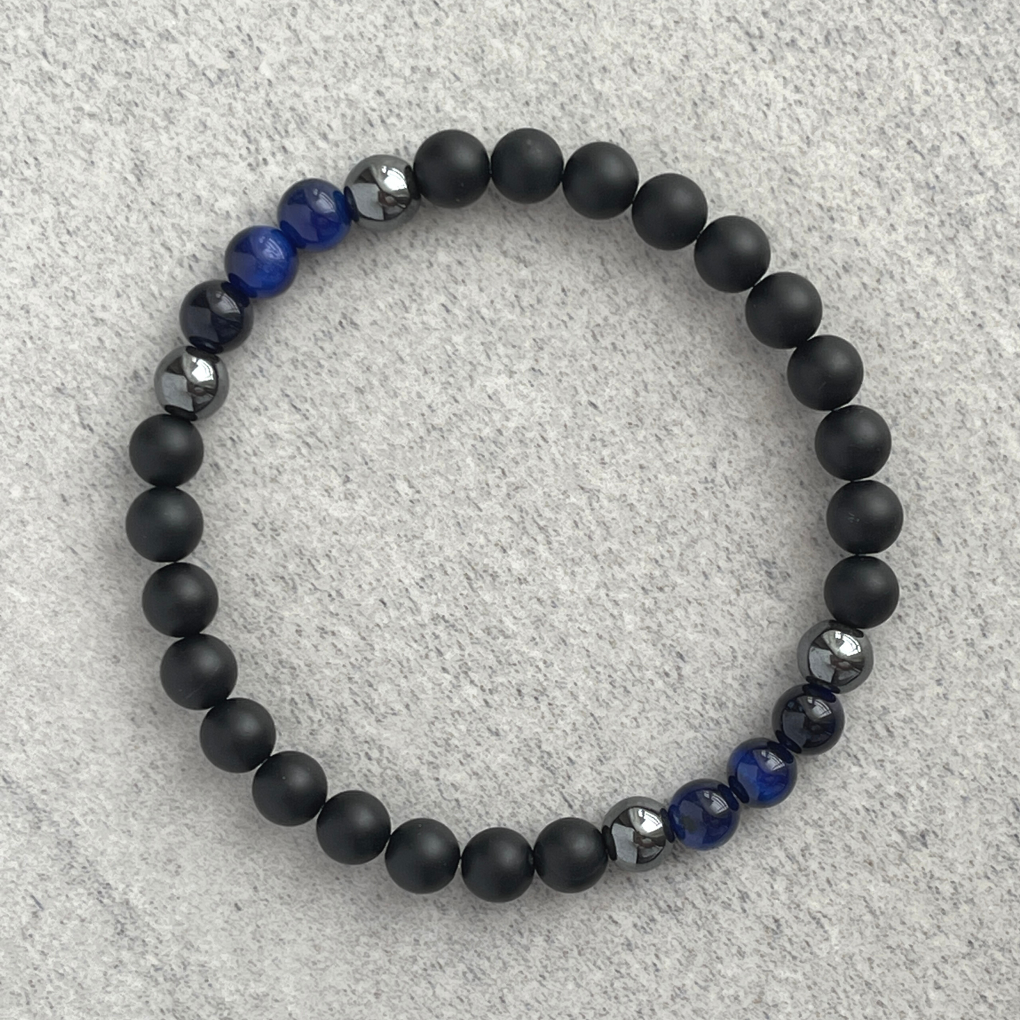 Matte Onyx, Hematite and Blue Tiger Eye Beaded Bracelet