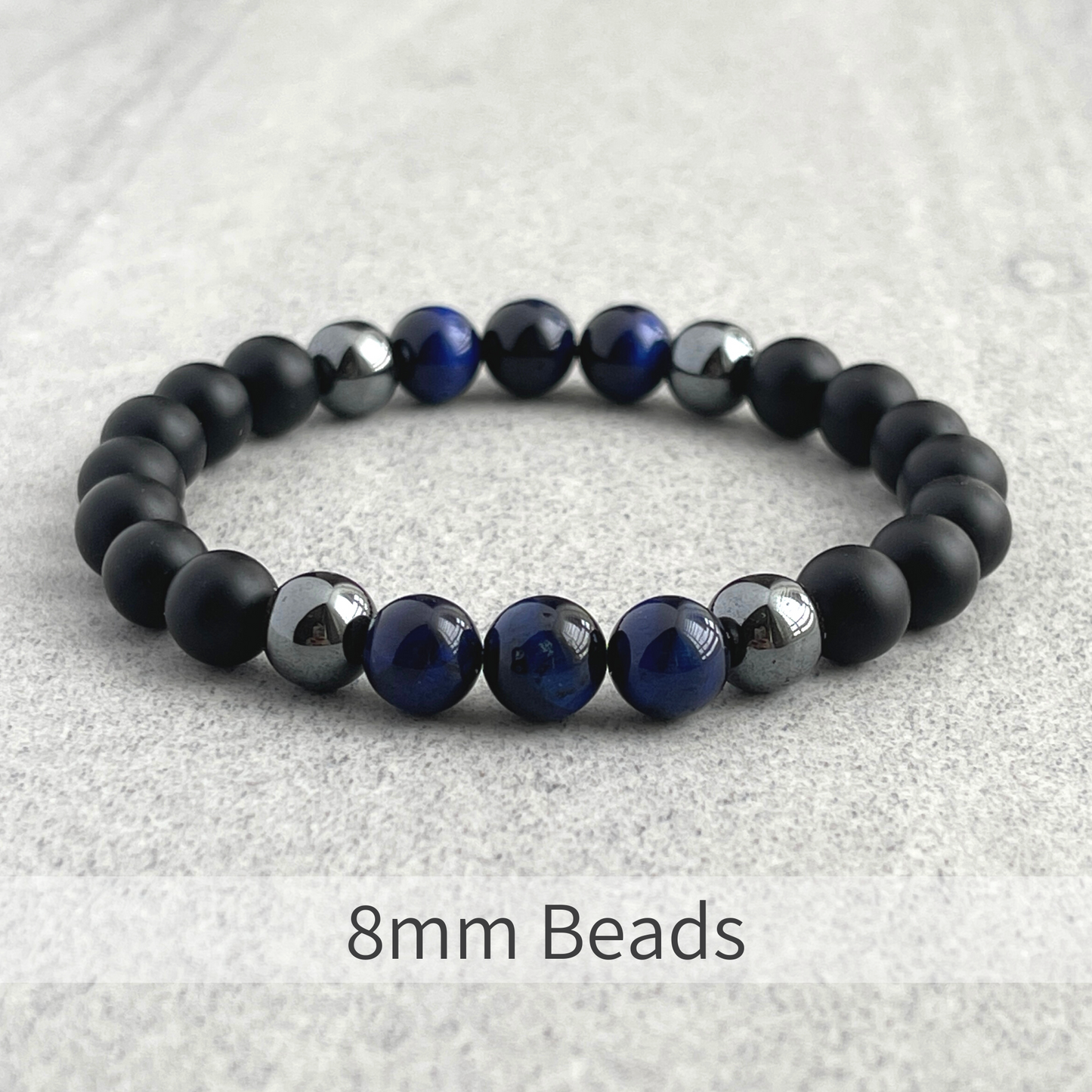 Matte Onyx, Hematite and Blue Tiger Eye Beaded Bracelet