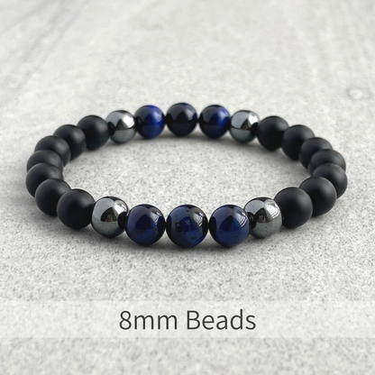 Matte Onyx, Hematite and Blue Tiger Eye Beaded Bracelet