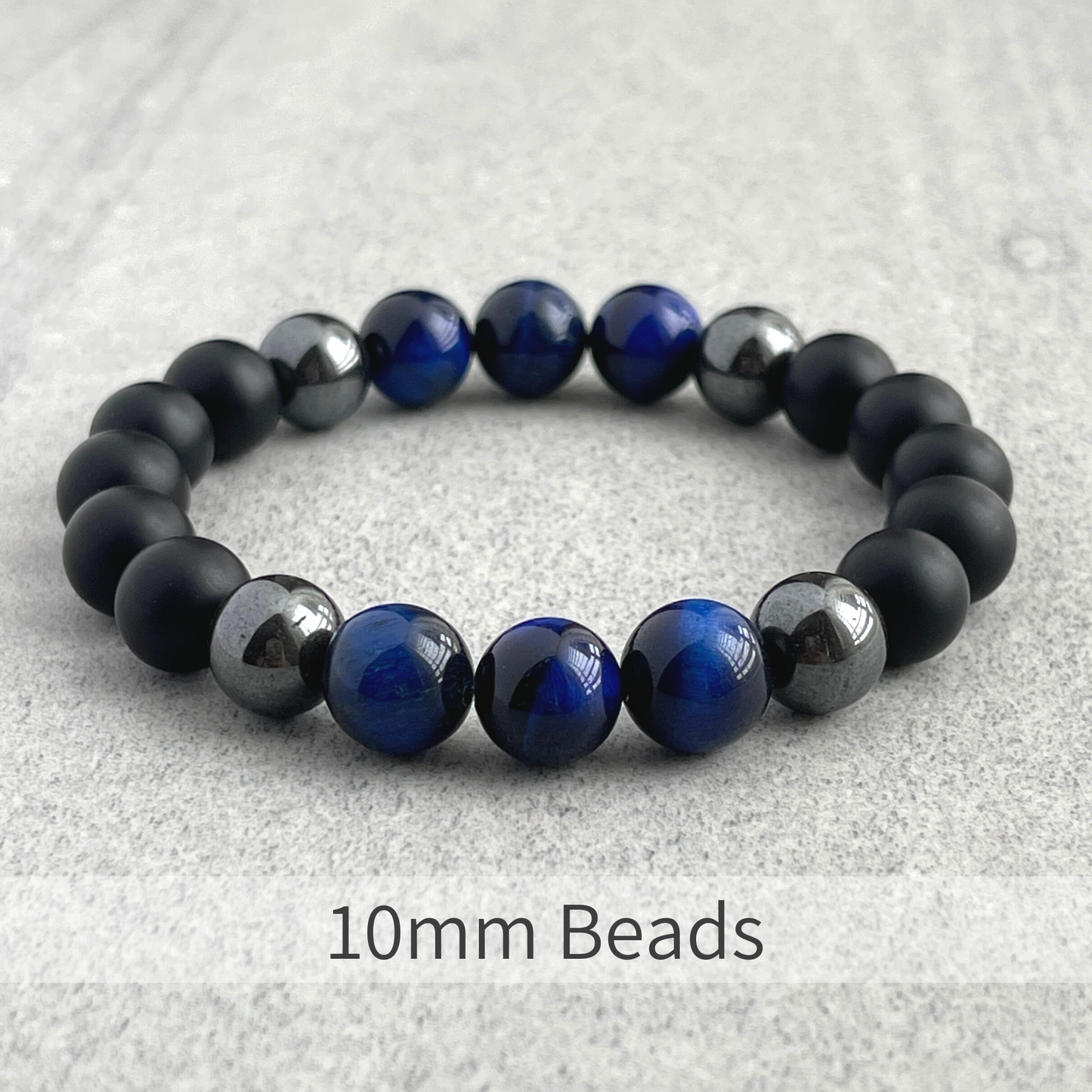 Matte Onyx, Hematite and Blue Tiger Eye Beaded Bracelet