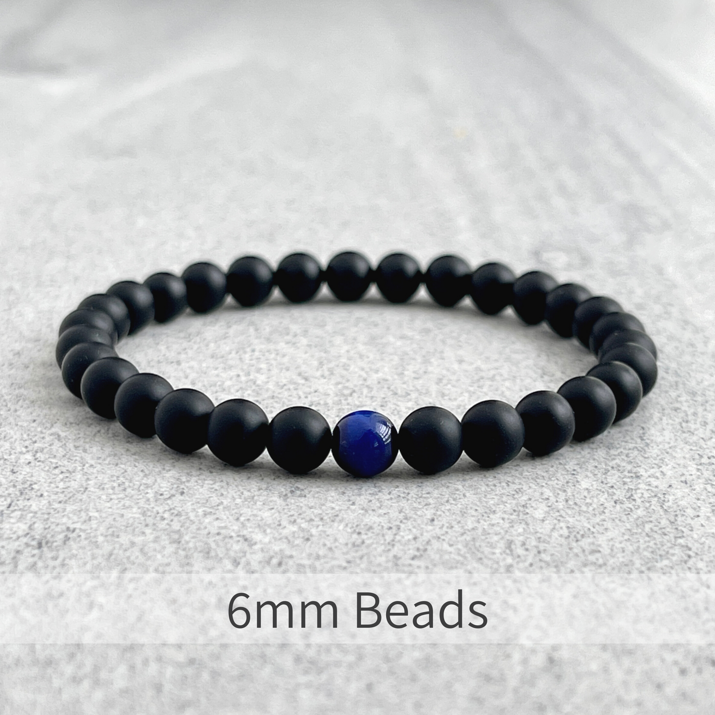 Matte Onyx and Single Blue Tiger Eye Bracelet