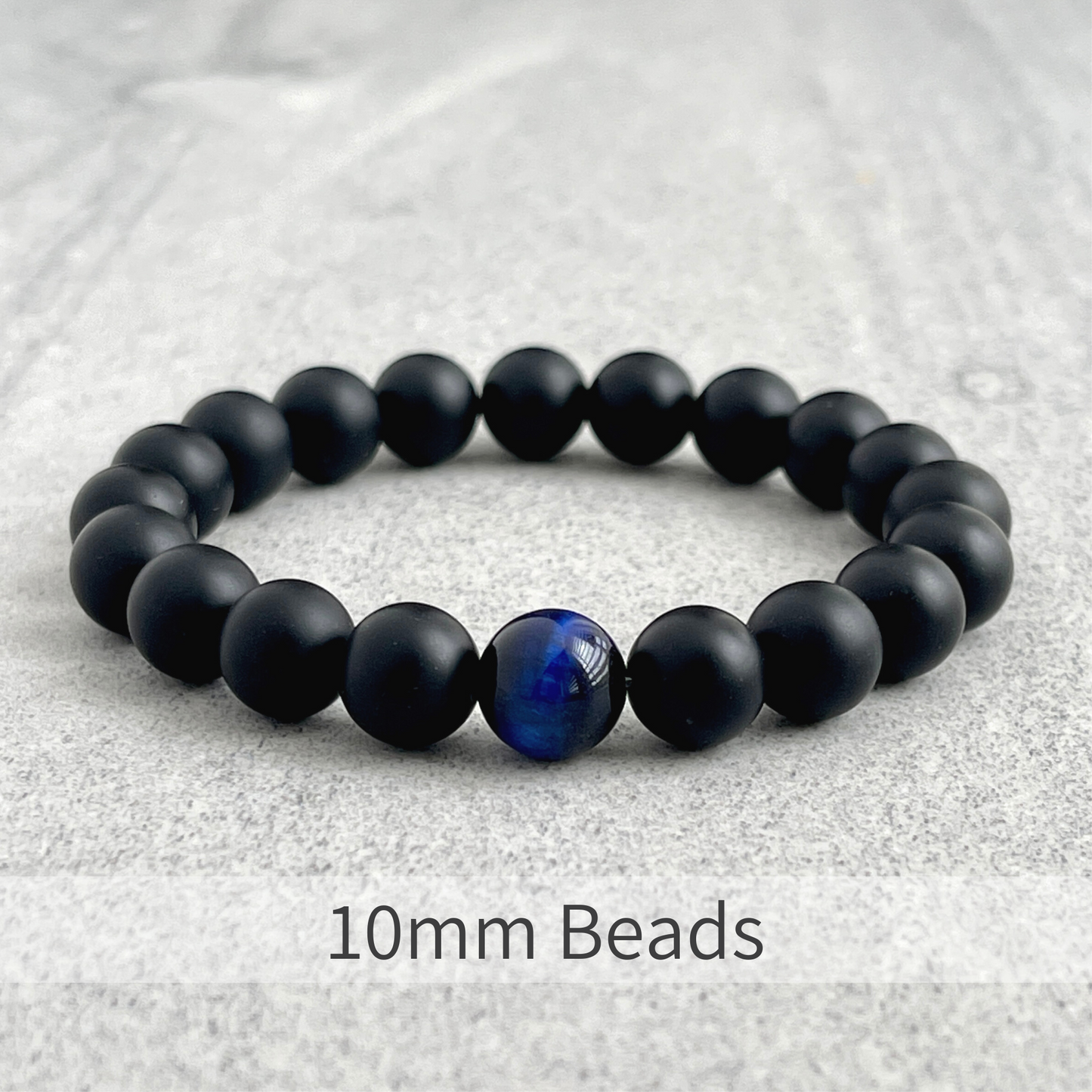 Matte Onyx and Single Blue Tiger Eye Bracelet