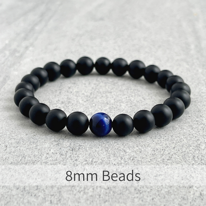 Matte Onyx and Single Blue Tiger Eye Bracelet