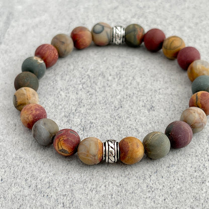 matte picasso jasper with celtic accent beaded bracelet for men