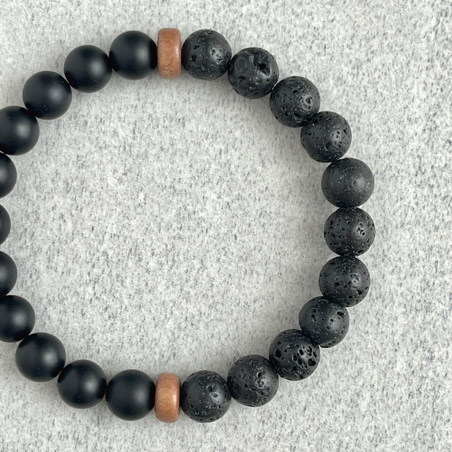 Half & Half Matte Onyx & Black Lava Beaded Bracelet with Cheesewood