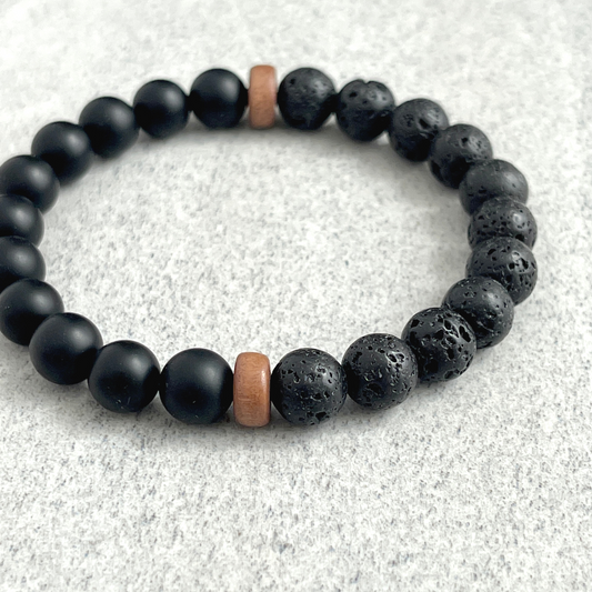 matte onyx and black lava beaded bracelet for men