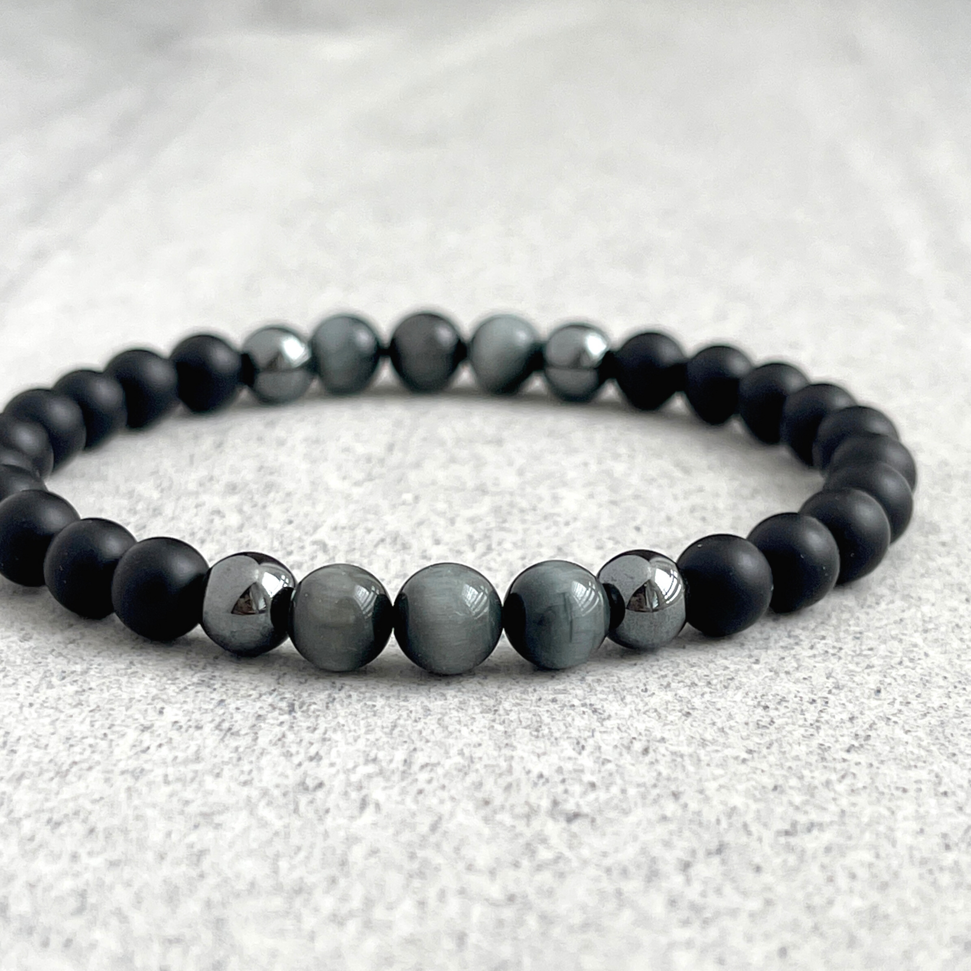 matte onyx and chrysoberyl beaded bracelet for men