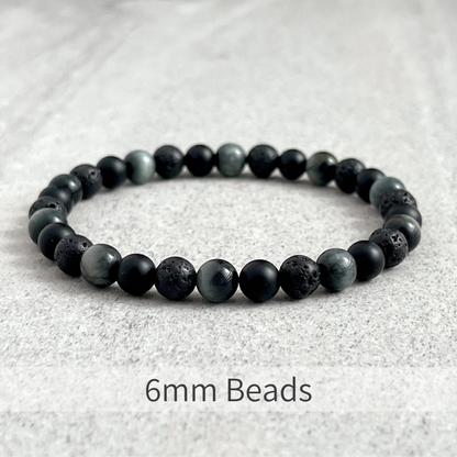 Chrysoberyl, Matte Onyx & Black Lava Beaded Bracelet