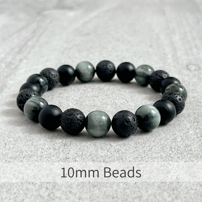 Chrysoberyl, Matte Onyx & Black Lava Beaded Bracelet