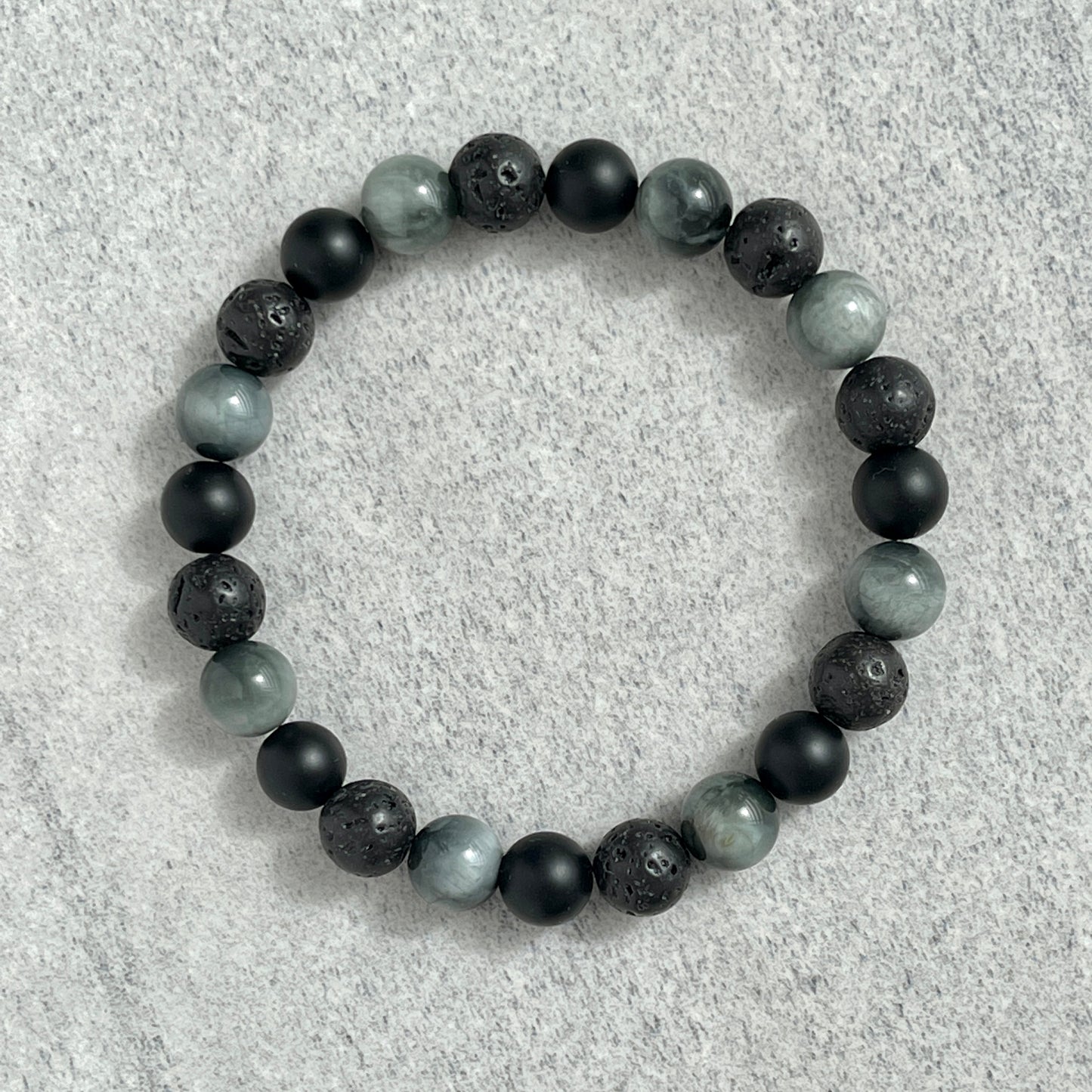 Chrysoberyl, Matte Onyx & Black Lava Beaded Bracelet