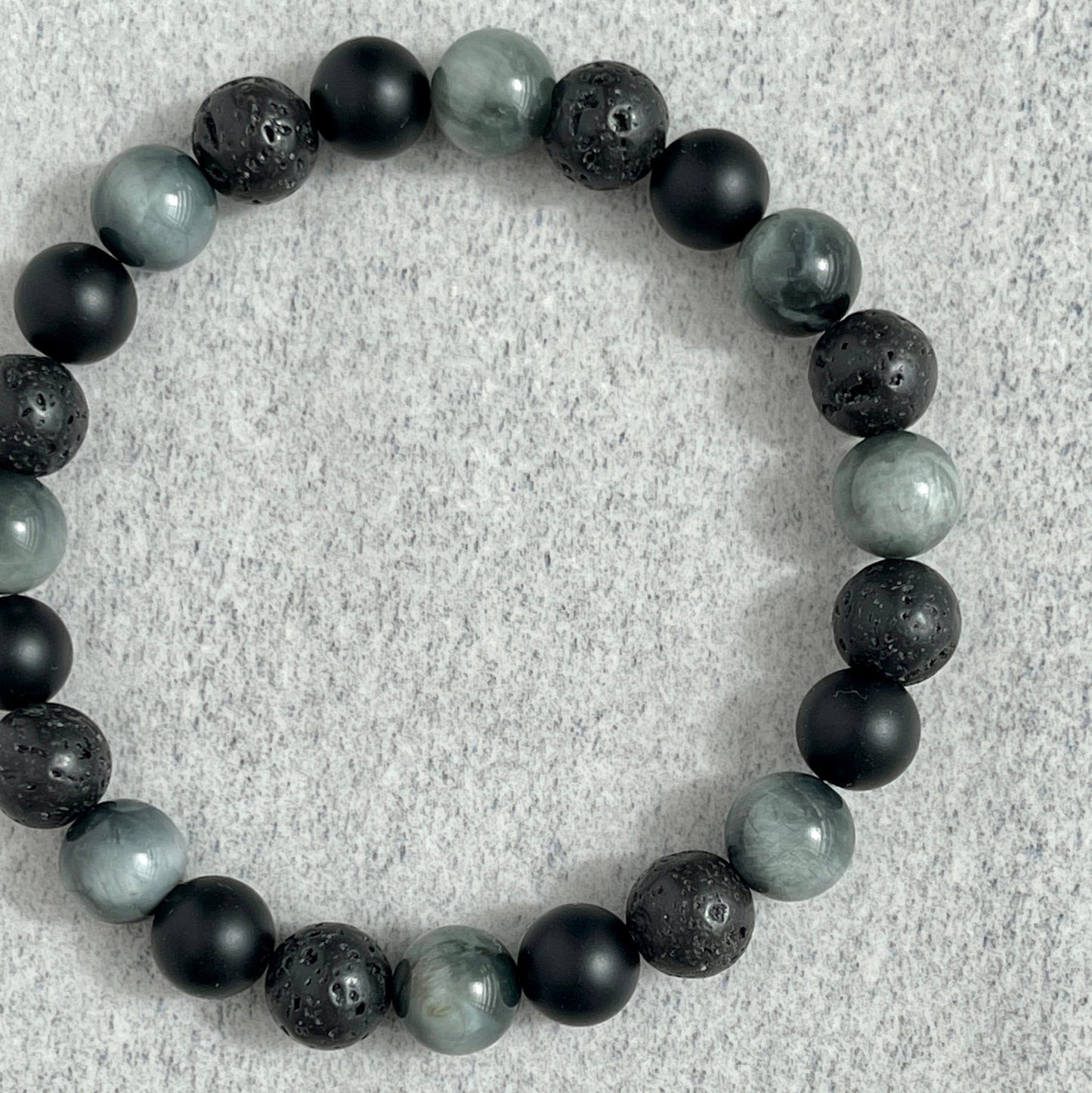 Chrysoberyl, Matte Onyx & Black Lava Beaded Bracelet