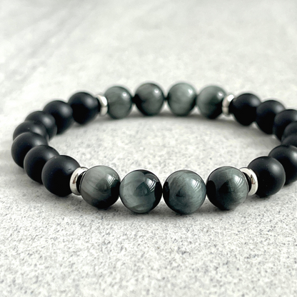 matte onyx and chrysoberyl beaded bracelet for men