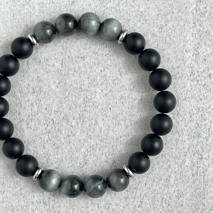 Matte Onyx and Chrysoberyl Stretch Bracelet