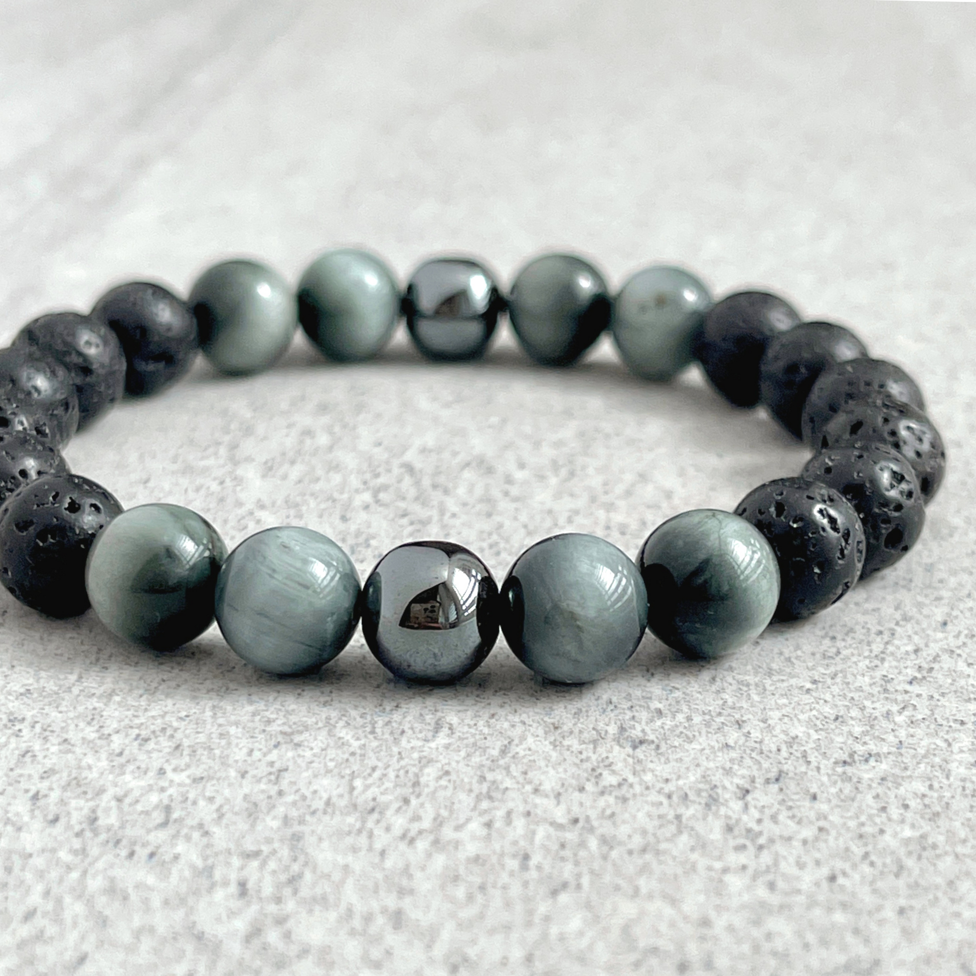 black lava with chrysoberyl beaded bracelet for men