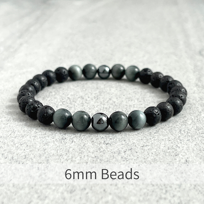 Black Lava, Chrysoberyl and Hematite Beaded Stretch Bracelet