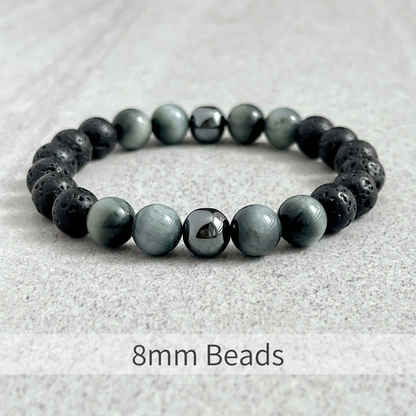 Black Lava, Chrysoberyl and Hematite Beaded Stretch Bracelet