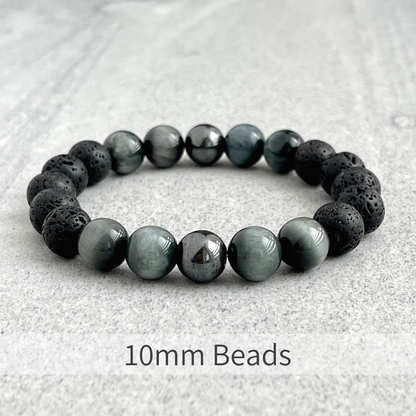 Black Lava, Chrysoberyl and Hematite Beaded Stretch Bracelet