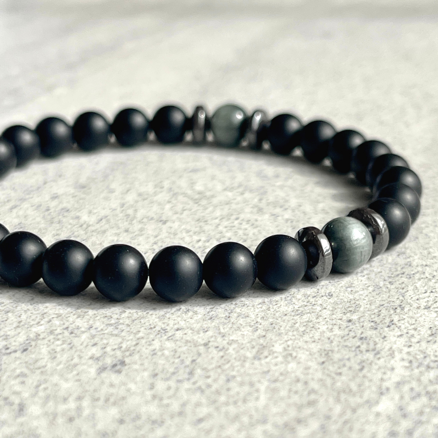 Matte Onyx, Chrysoberyl, with Hematite Bracelet