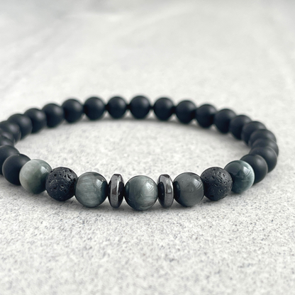 matte onyx and chrysoberyl beaded bracelet for men