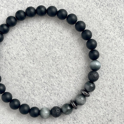 Matte Onyx, Chrysoberyl, Black Lava with Hematite Bracelet