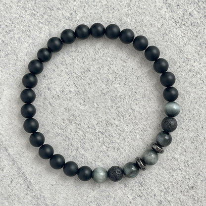 Matte Onyx, Chrysoberyl, Black Lava with Hematite Bracelet