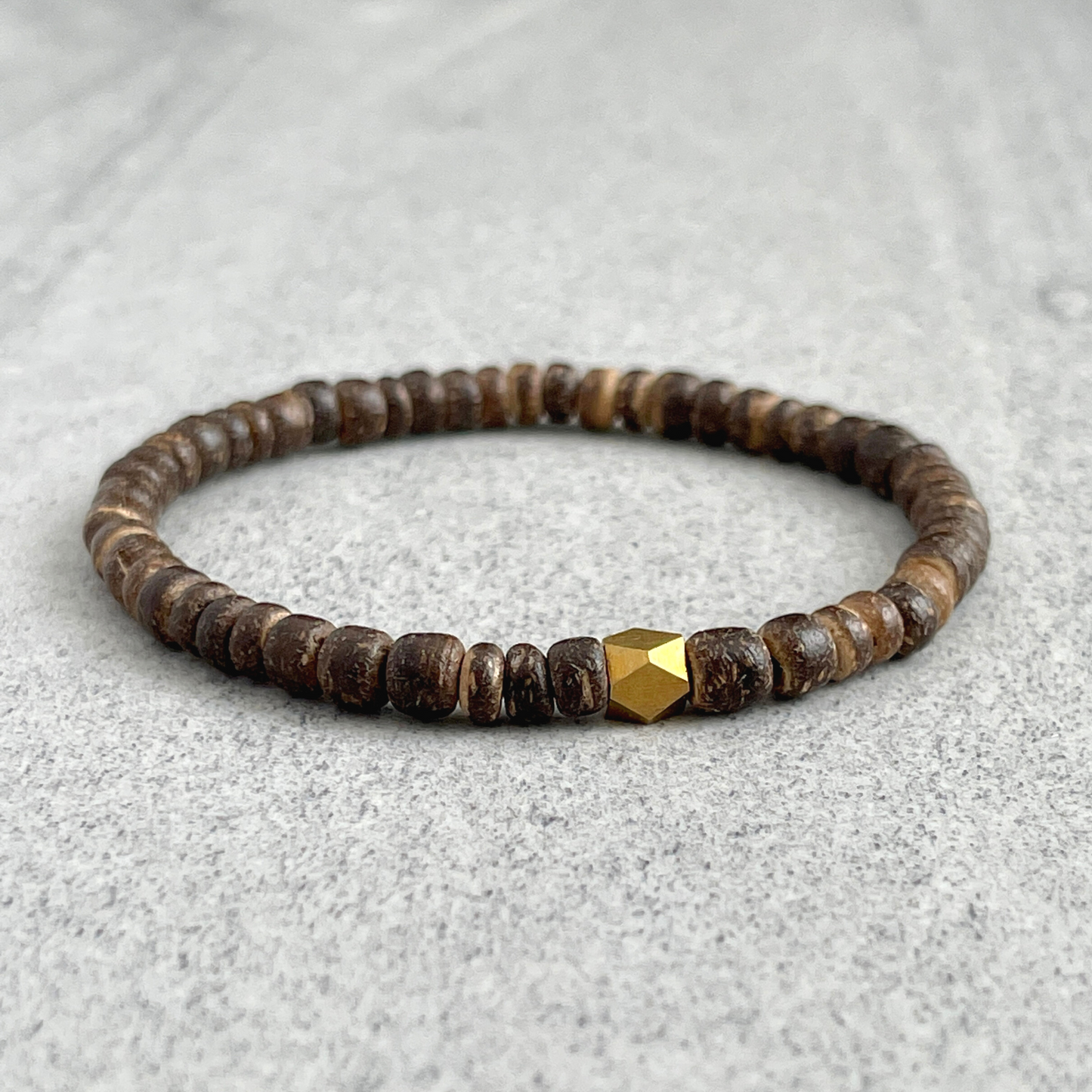 brown coconut wood with brass beaded bracelet for men