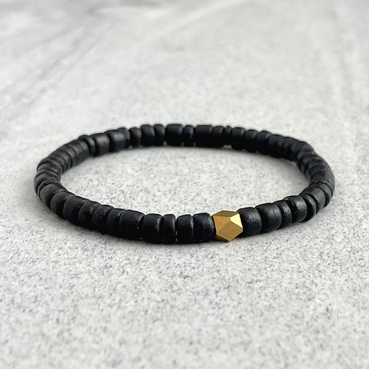 black coconut wood beaded bracelet for men