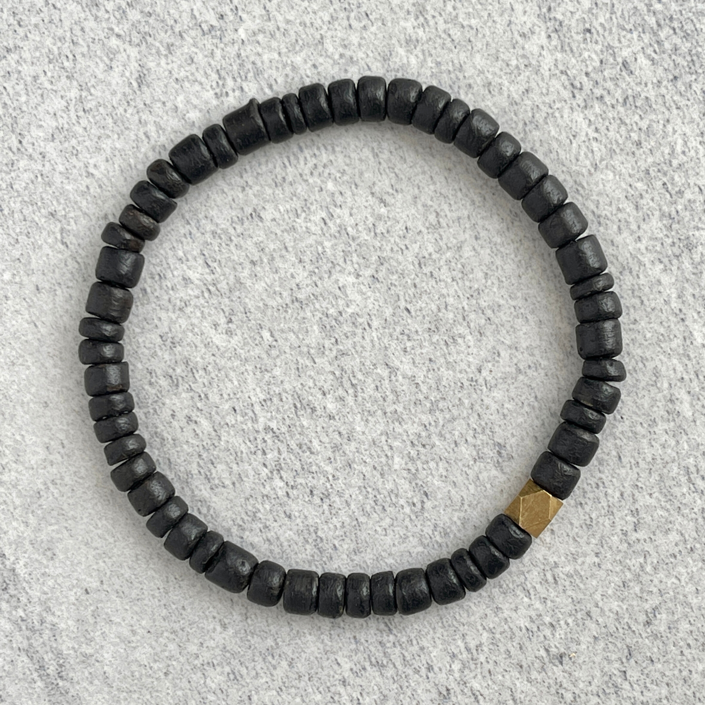 Black Coconut Wood Beaded Bracelet with Faceted Brass Bead