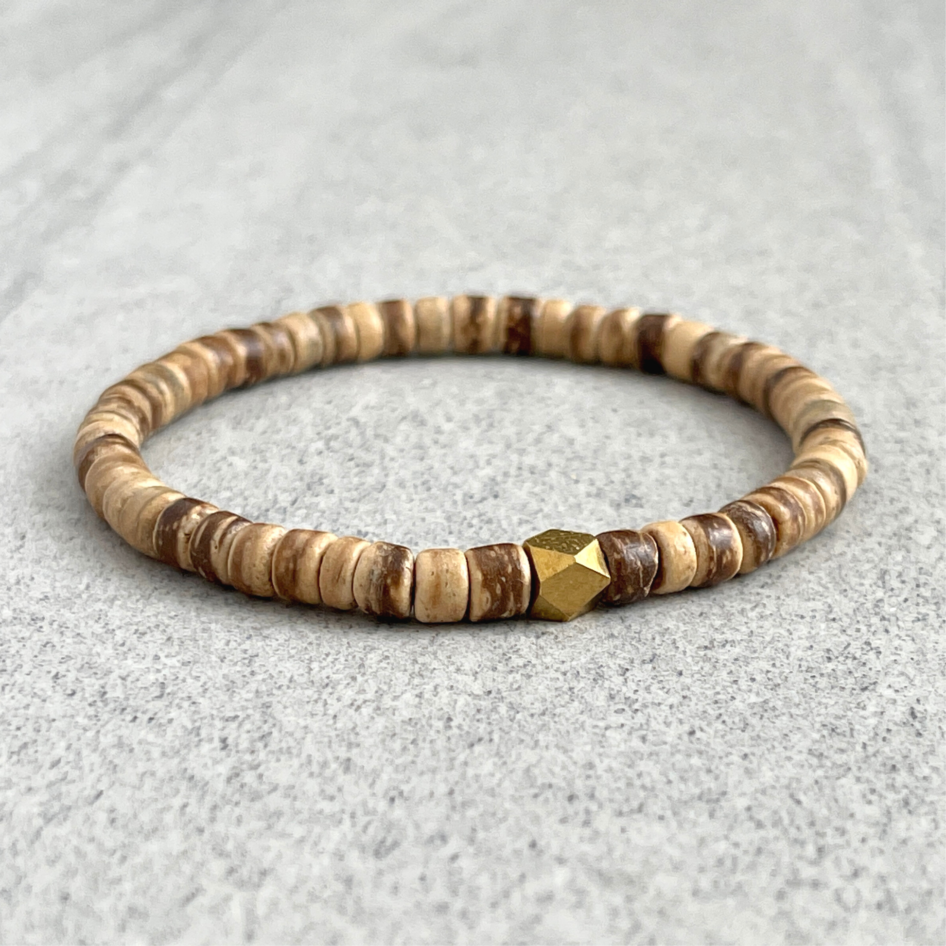 Light Brown Coconut Wood Beaded Bracelet for Men