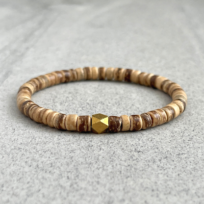 Handcrafted Light Brown Coconut Wood Beaded Bracelet