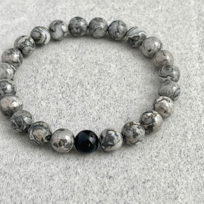 Map Jasper and a Single Onyx Beaded Bracelet