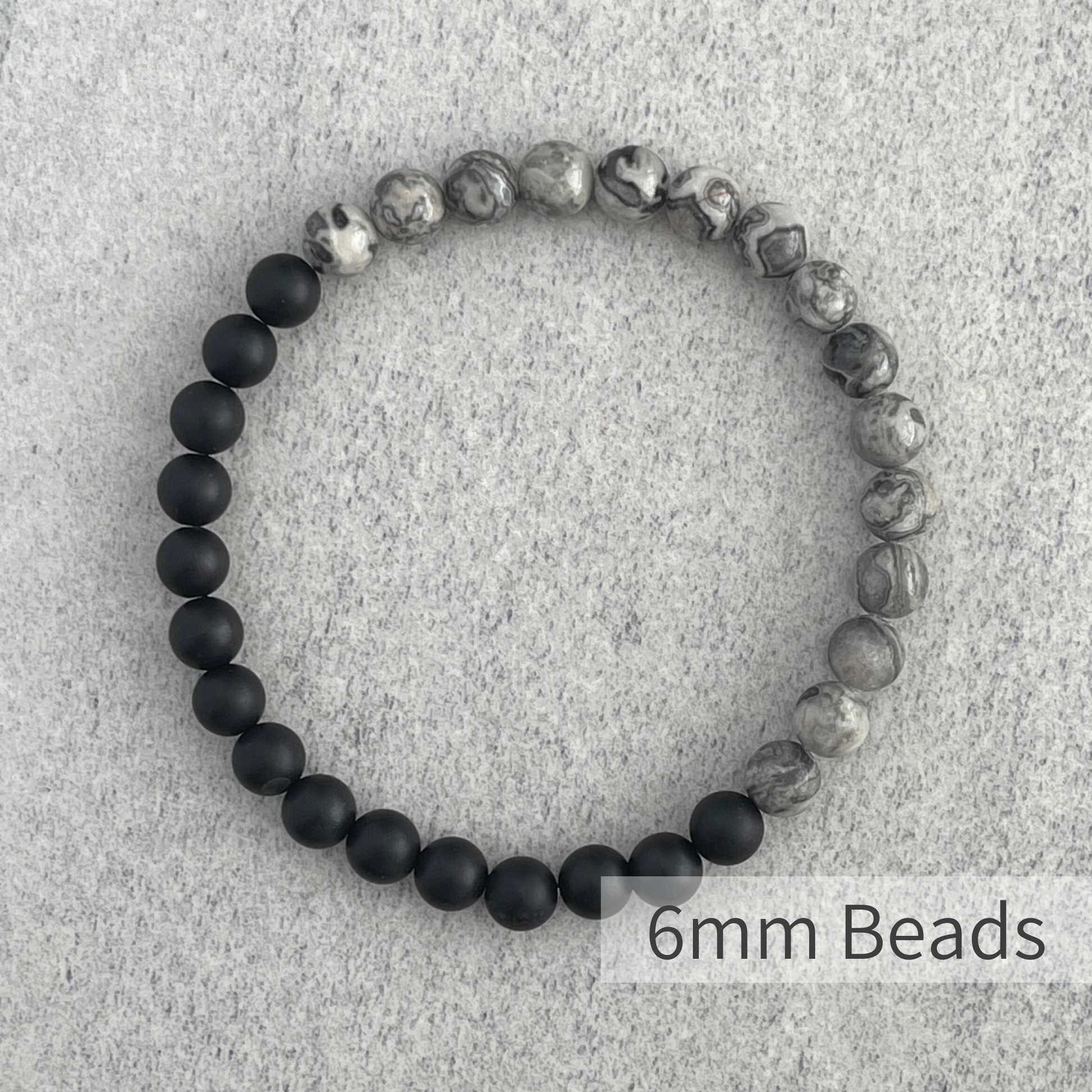 Versatile Half & Half Matte Onyx & Grey Picasso Jasper Stretch Bracelet