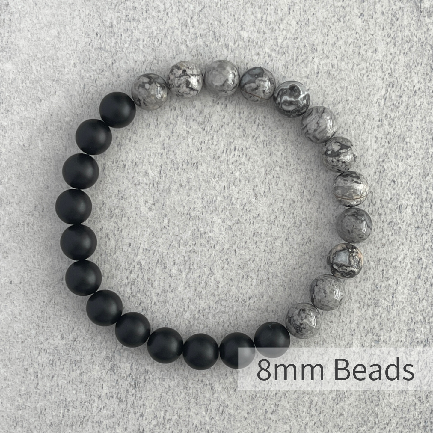 Half & Half Matte Onyx & Grey Picasso Jasper Stretch Bracelet for formal occasions