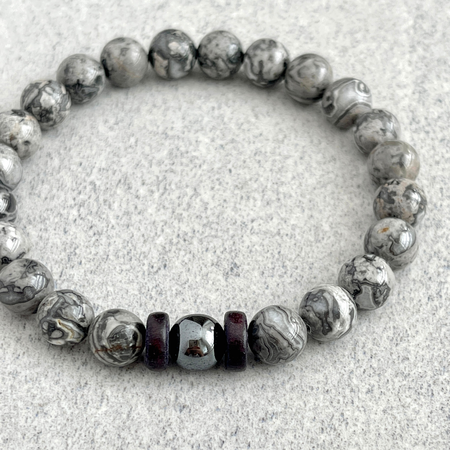 Map Jasper Bracelet with a Single Hematite